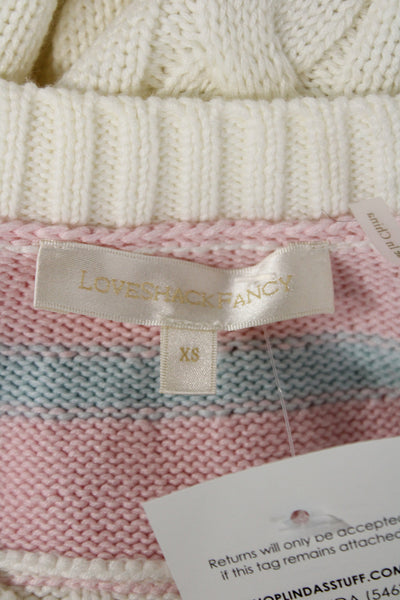 Love Shack Fancy Women Ivory Striped V Neck Pullover Sweater Size XS