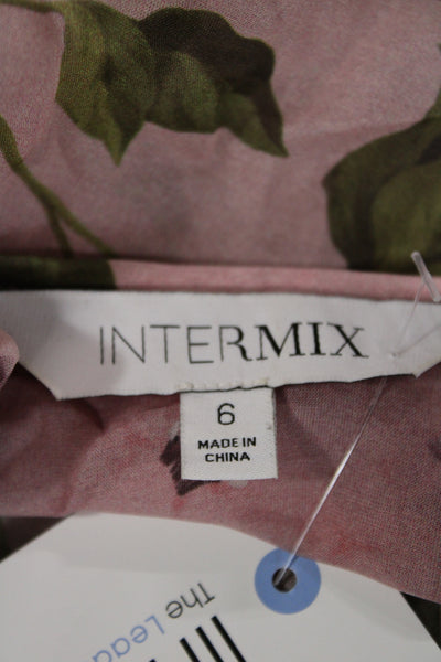 Intermix Women Silk Floral V Neck Long Sleeve Blouse Button Pink Size 6