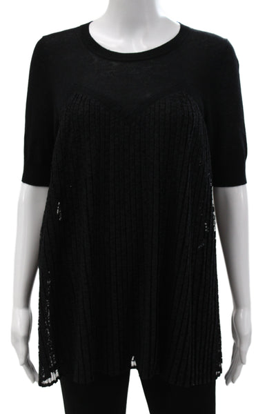 Sandro Women Tunic Blouse Black Linen Short Sleeve Crew Neck Size 1