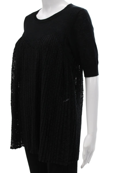 Sandro Women Tunic Blouse Black Linen Short Sleeve Crew Neck Size 1
