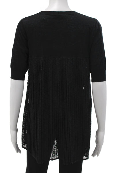 Sandro Women Tunic Blouse Black Linen Short Sleeve Crew Neck Size 1