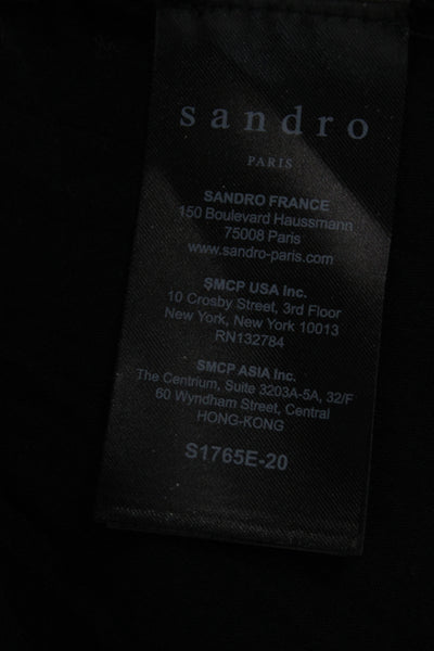 Sandro Women Tunic Blouse Black Linen Short Sleeve Crew Neck Size 1