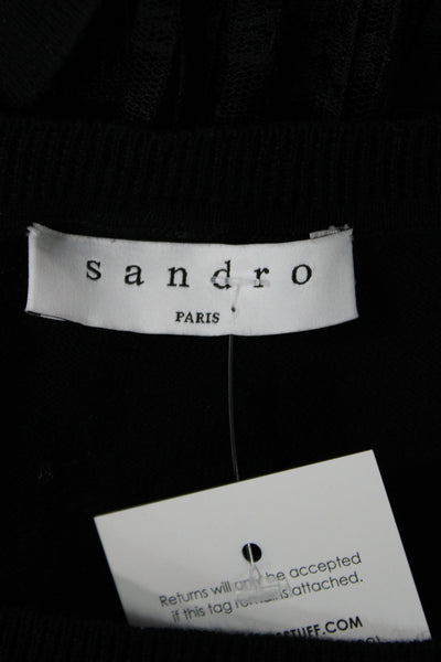 Sandro Women Tunic Blouse Black Linen Short Sleeve Crew Neck Size 1