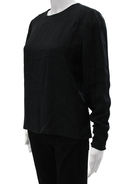 Bette Wacht Womens Basic Silk Blouse Black Long Sleeve Round Neck Zip Size M