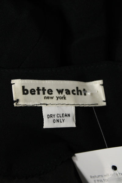 Bette Wacht Womens Basic Silk Blouse Black Long Sleeve Round Neck Zip Size M