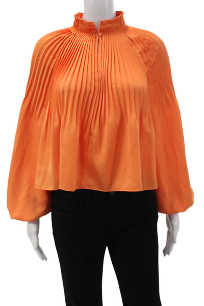 Tibi Womens Cropped Blouse Orange High Neck Long Sleeve Button Size 10