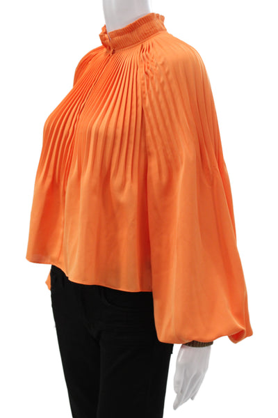 Tibi Womens Cropped Blouse Orange High Neck Long Sleeve Button Size 10