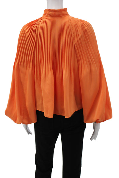 Tibi Womens Cropped Blouse Orange High Neck Long Sleeve Button Size 10