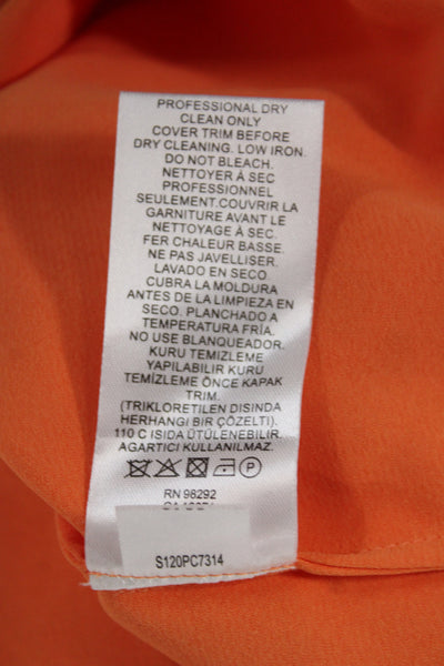 Tibi Womens Cropped Blouse Orange High Neck Long Sleeve Button Size 10