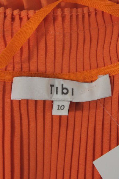 Tibi Womens Cropped Blouse Orange High Neck Long Sleeve Button Size 10