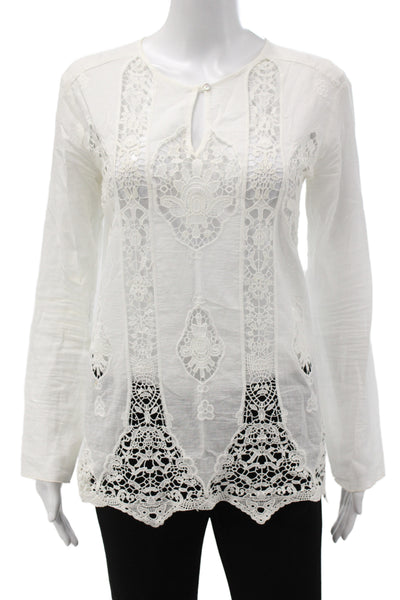 Bailey 44 Women Tunic Blouse White Lace Long Sleeve Round Neck Size XS