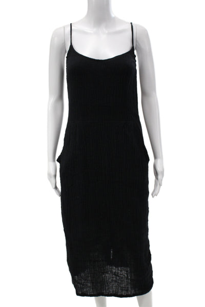 Om Women Slip Dress Black Rayon Scoop Neck Sleeveless Zip Size S