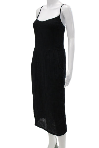 Om Women Slip Dress Black Rayon Scoop Neck Sleeveless Zip Size S
