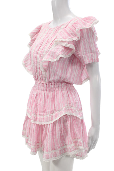 Love Shack Fancy Womens Fit & Flare Pink Striped Mini Dress Size XS