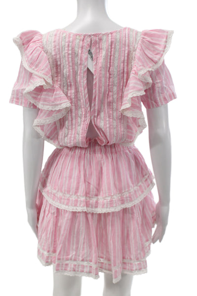 Love Shack Fancy Womens Fit & Flare Pink Striped Mini Dress Size XS