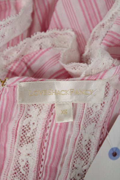 Love Shack Fancy Womens Fit & Flare Pink Striped Mini Dress Size XS