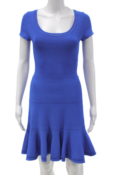 DVF Womens Fit & Flare Dress Blue Rayon Scoop Neck Short Sleeve Mini Size PP