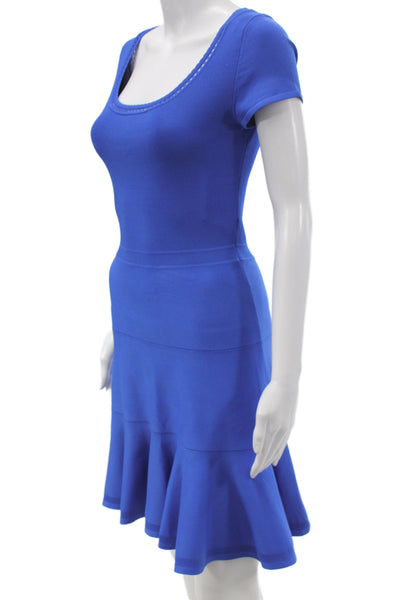 DVF Womens Fit & Flare Dress Blue Rayon Scoop Neck Short Sleeve Mini Size PP