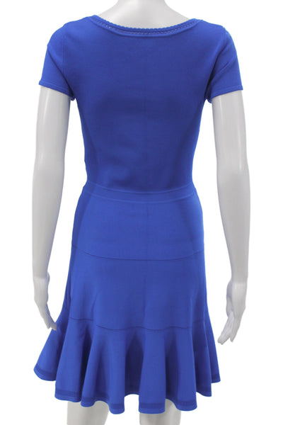 DVF Womens Fit & Flare Dress Blue Rayon Scoop Neck Short Sleeve Mini Size PP