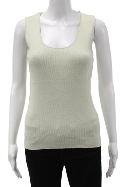 St. John Women Sleeveless Scoop Neck Wool Tank Green Basic Size S