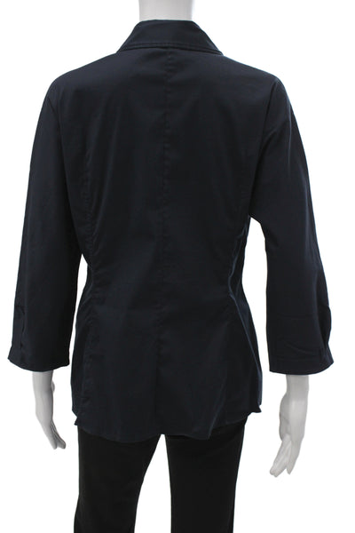 Piazza Sempione Womens Black Collared Button-Up Blouse 3/4 Sleeve Cotton Size S