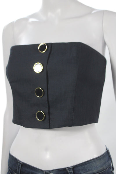Veronica Beard Women Cropped Linen Off Shoulder Tank Black Zip Size 0