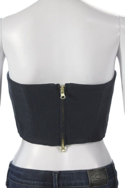 Veronica Beard Women Cropped Linen Off Shoulder Tank Black Zip Size 0