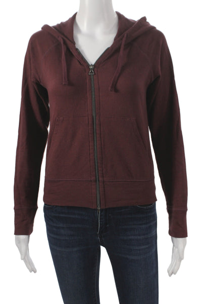 Standard James Perse Women Full Zip Cotton Hoodie Red V-Neck Long Sleeve Size 0