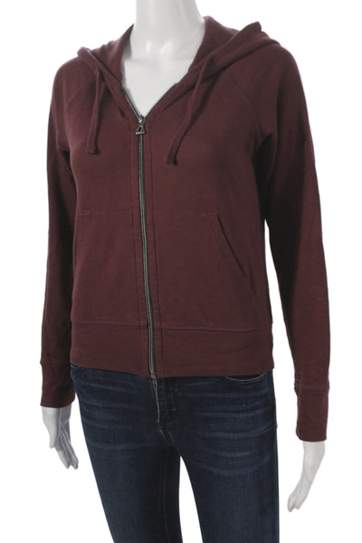 Standard James Perse Women Full Zip Cotton Hoodie Red V-Neck Long Sleeve Size 0