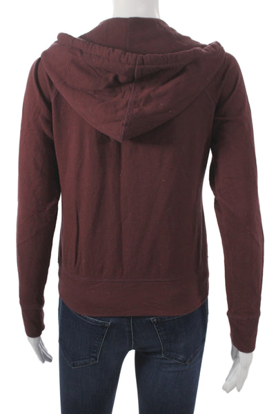 Standard James Perse Women Full Zip Cotton Hoodie Red V-Neck Long Sleeve Size 0