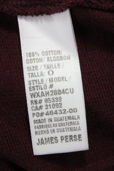 Standard James Perse Women Full Zip Cotton Hoodie Red V-Neck Long Sleeve Size 0