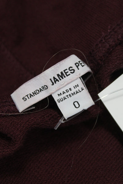 Standard James Perse Women Full Zip Cotton Hoodie Red V-Neck Long Sleeve Size 0