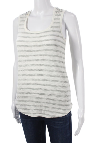 ATM Womens Striped Cotton Scoop Neck Sleeveless Tank Gray Size XS
