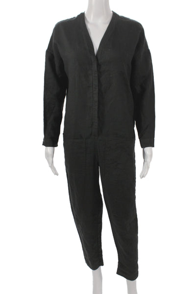 Standard James Perse Womens Black Linen V-Neck Long Sleeve Jumpsuit Size 0