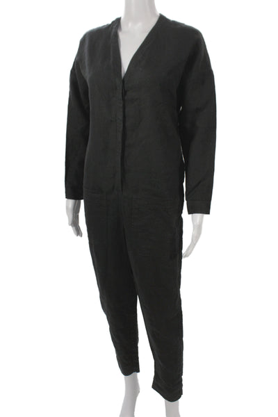 Standard James Perse Womens Black Linen V-Neck Long Sleeve Jumpsuit Size 0