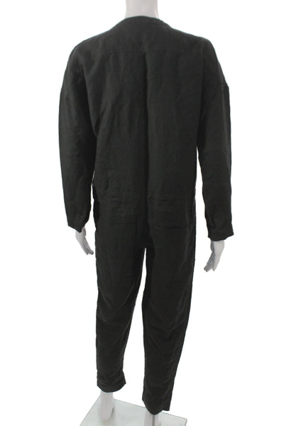 Standard James Perse Womens Black Linen V-Neck Long Sleeve Jumpsuit Size 0