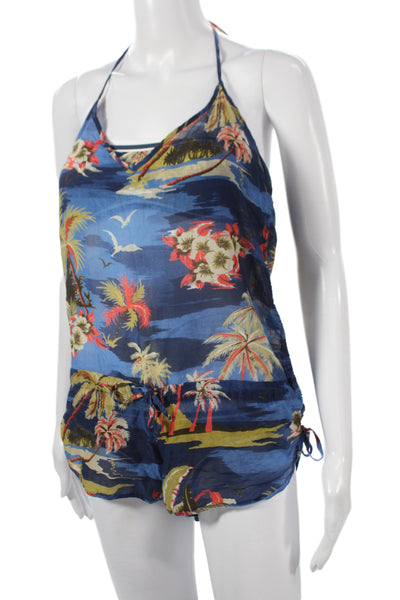 Dsquared2 Women Three Piece Set Floral Cotton Tropical Blue Bikini Size S