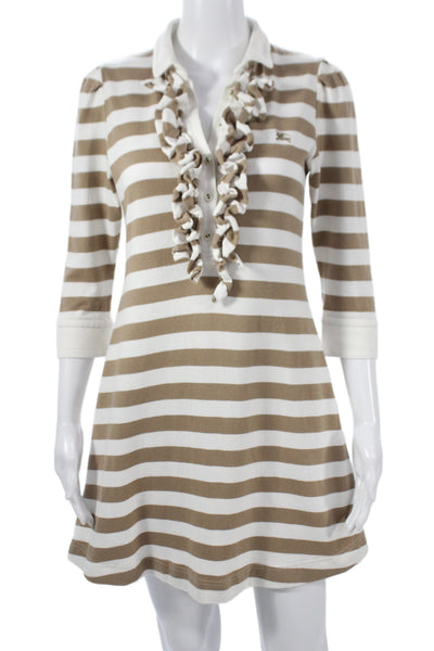 Burberry London Blue Label Womens A-Line Beige 3/4 Sleeve Dress Size 38