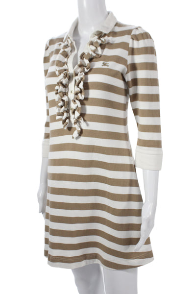 Burberry London Blue Label Womens A-Line Beige 3/4 Sleeve Dress Size 38