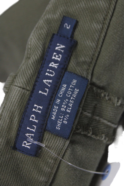 Ralph Lauren Blue Label Women Chino Pants Green Cotton Hook & Eye Size 2
