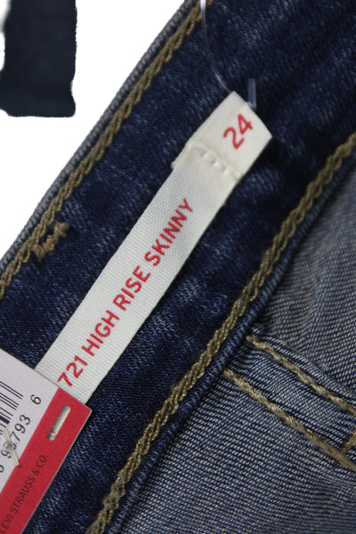 Levis Womens Skinny Jeans Blue High Rise Button Fly Cotton Blend Size 24