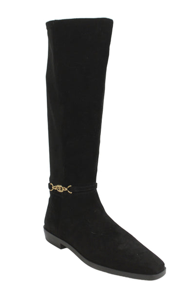 Sam Edelman Womens Side Zip Block Heel Knee High Boots Black Suede Size 9.5