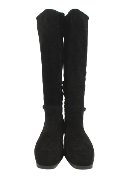 Sam Edelman Womens Side Zip Block Heel Knee High Boots Black Suede Size 9.5