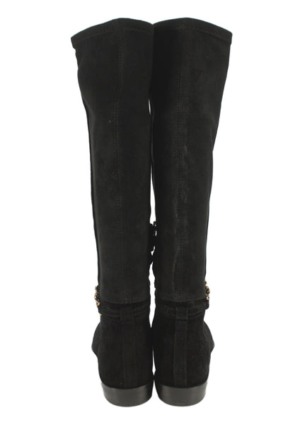 Sam Edelman Womens Side Zip Block Heel Knee High Boots Black Suede Size 9.5