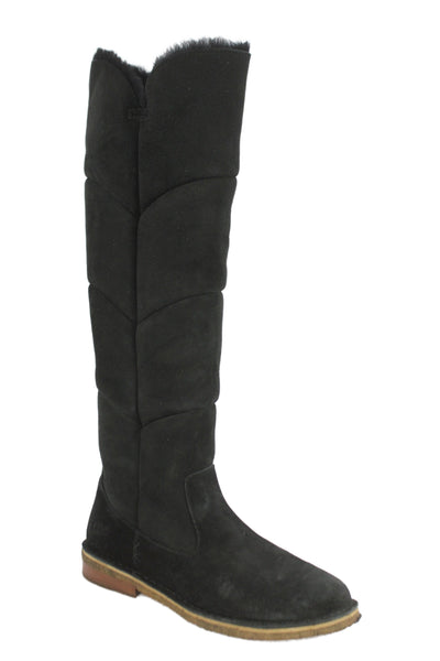 Ugg Womens Slip On Shearling Lined Suede Knee High Boots Black Size 9.5