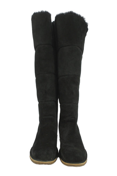 Ugg Womens Slip On Shearling Lined Suede Knee High Boots Black Size 9.5