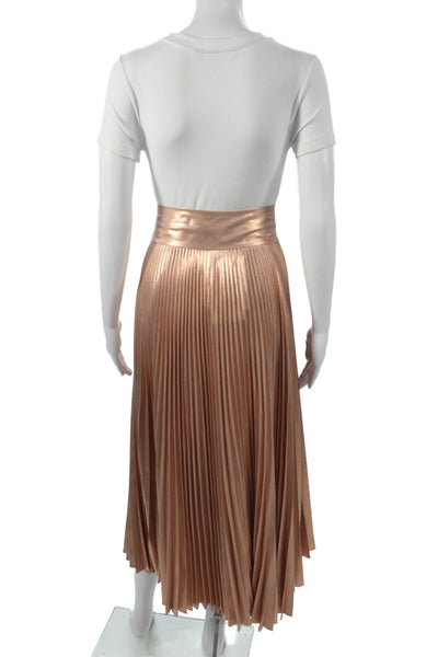 ALC Women Gold Metallic Pleated Midi Skirt Polyester Button Size 6