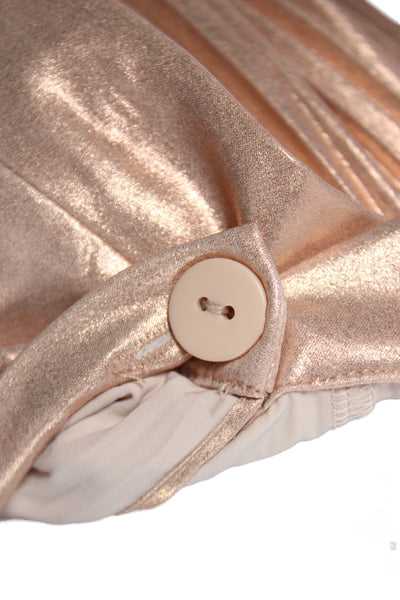 ALC Women Gold Metallic Pleated Midi Skirt Polyester Button Size 6