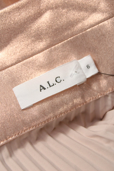 ALC Women Gold Metallic Pleated Midi Skirt Polyester Button Size 6