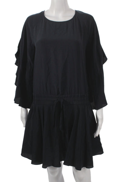 ALC Womens Black Silk Blouson Short Dress 3/4 Sleeve Bohemian Size 6